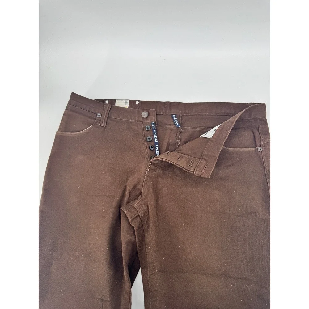 Y2K Parish‎ Brown Jeans 44 Straight Leg Cotton Casual Pants Hip Hop Button Fly